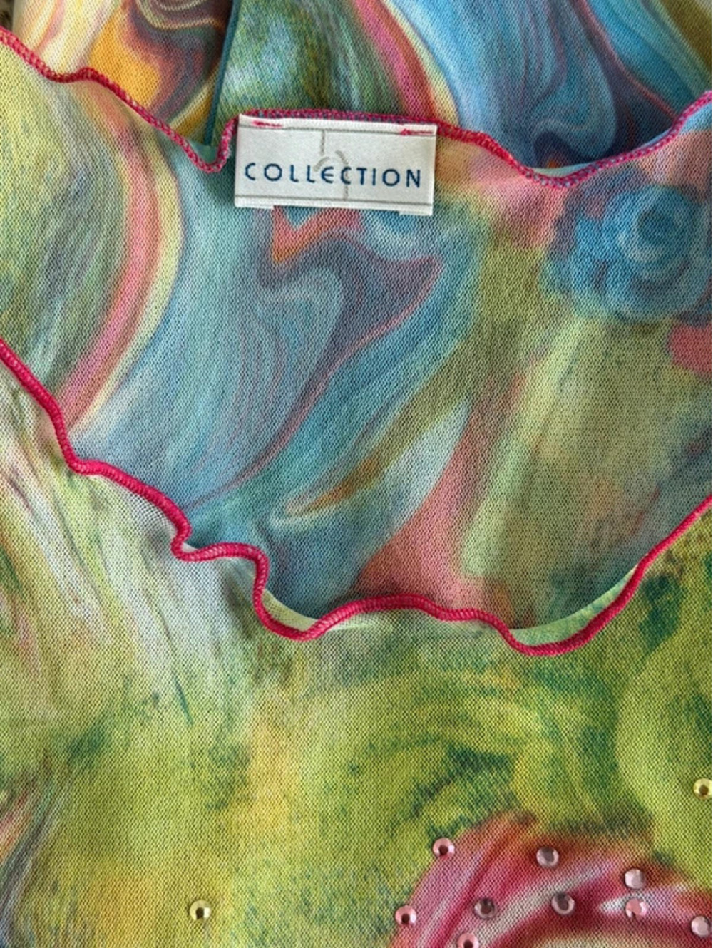Collection Y2K Renaissance Mesh Top Rhinestone Floral Print - Picture 5 of 5